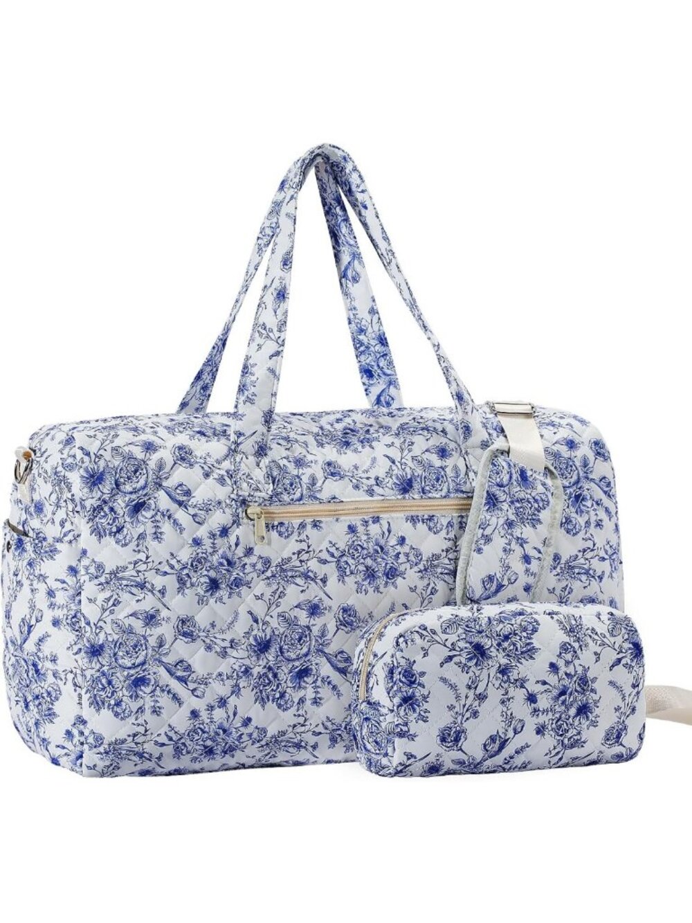 Large Floral Quilted Duffle Bag - Lightweight Weekender, Gym & Travel Tote with